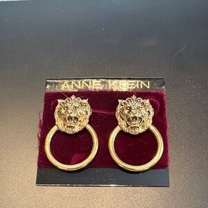 Vintage Anne Klein Gold Lion Hoop Earrings